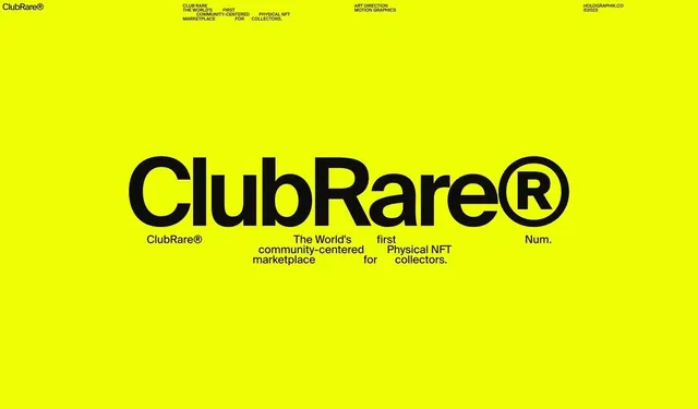 ClubRare NFT marketplace brand, minimal, corporate-clean, light