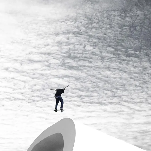 Surfer in Clouds, minimal, monochrome, monochrome