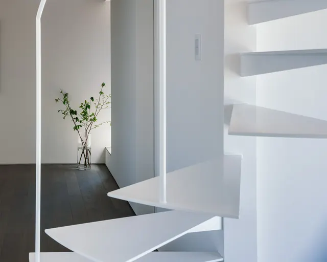 Minimalist Architectural Interior with Geometric Stairs, minimal, geometric, monochrome