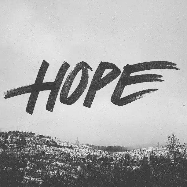 Hope Wordmark over Landscape, monochrome, brutalist, monochrome