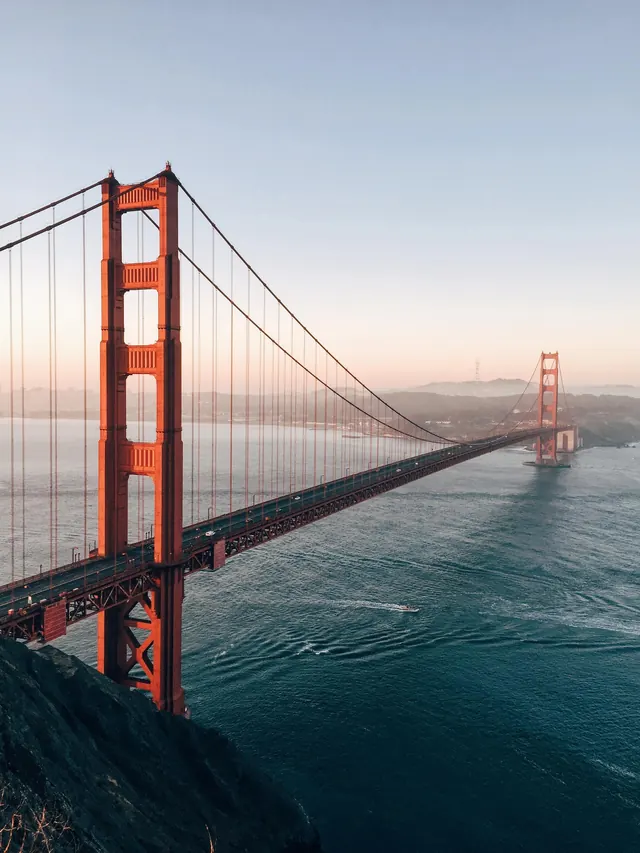 Golden Gate Bridge at Sunset, photographic, organic, warm