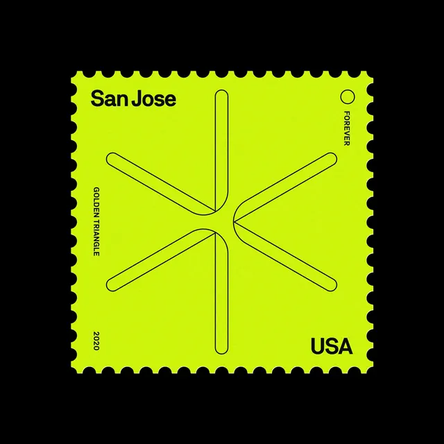 San Jose Postage Stamp Design, minimal, geometric, vibrant