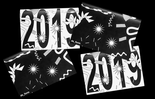 2019 New Year Graphic Elements, monochrome, boxed, monochrome