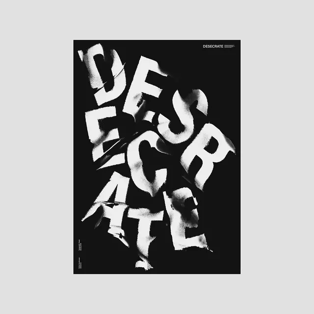 DESTRUCTIVE Typography Poster, brutalist, neo-brutalist, monochrome