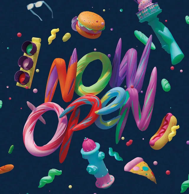 Neon Wordmark Illustration, maximalist, playful, vibrant