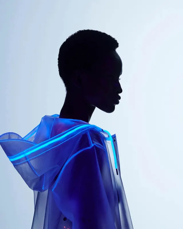 Silhouette Portrait with Blue Overlay, minimal, photographic, high-contrast