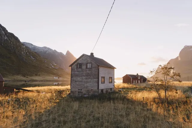 Mountain Cabin Landscape, photographic, organic, muted