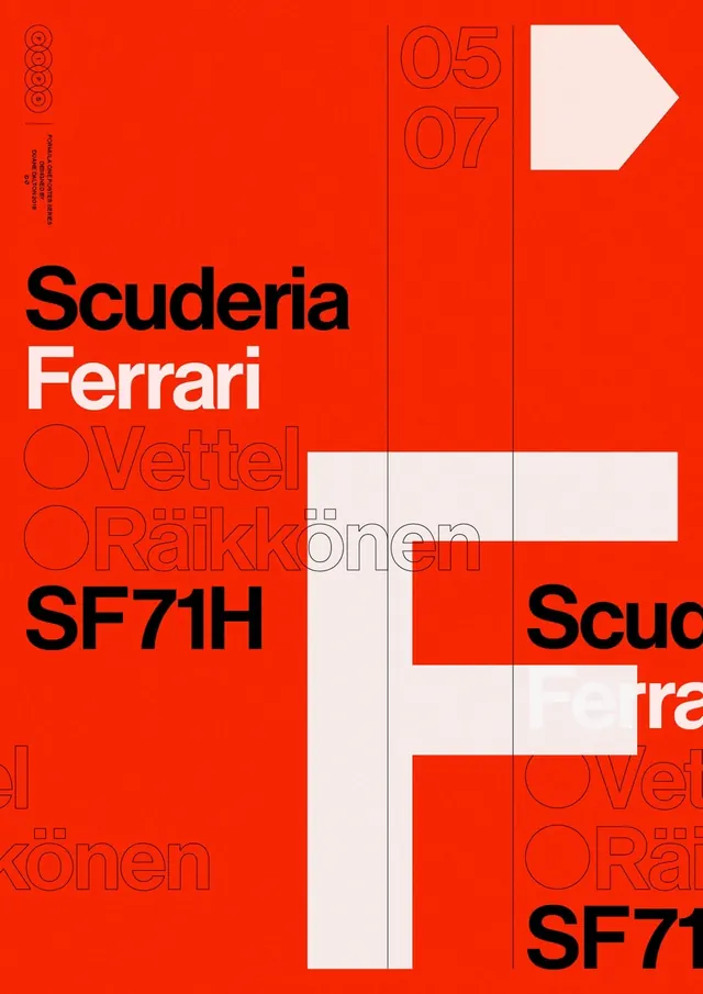 Scuderia Ferrari Identity Graphic, brutalist, neo-brutalist, vibrant