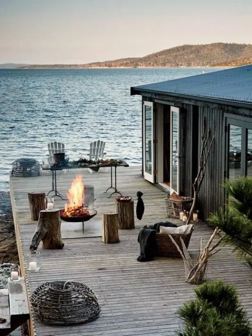 Outdoor Fire Pit Lounge, photographic, luxury, warm