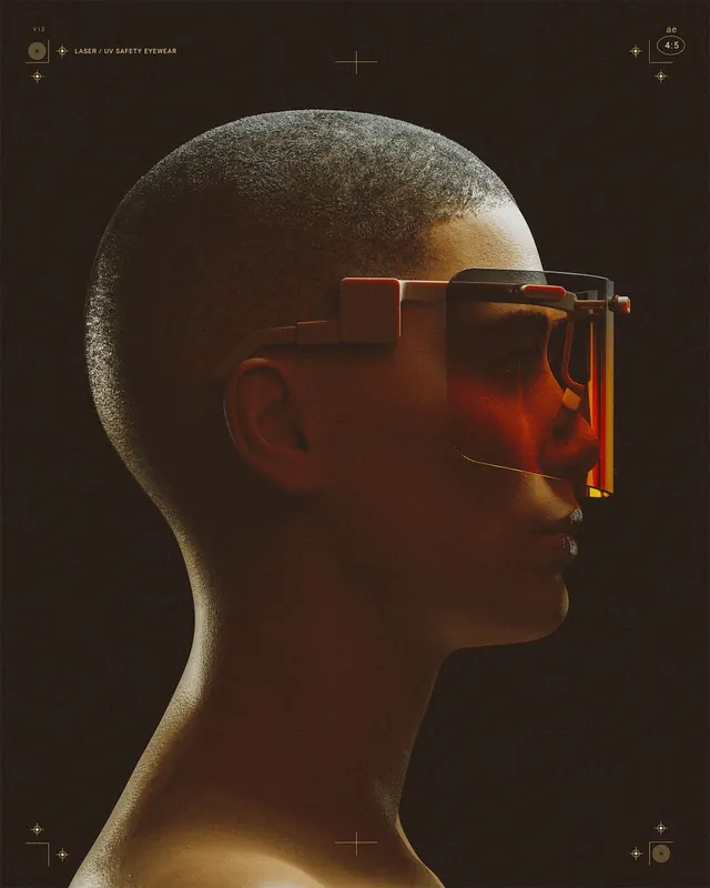 Futuristic Portrait with Gradient Eyewear, minimal, dark-mode, dark