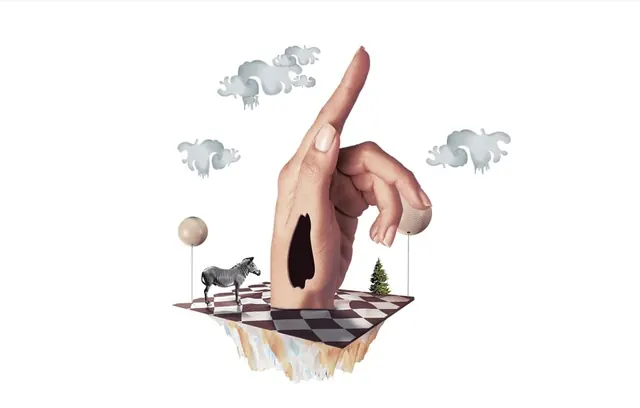 Surrealist Hand and Cloud Illustration, organic, illustrated, muted