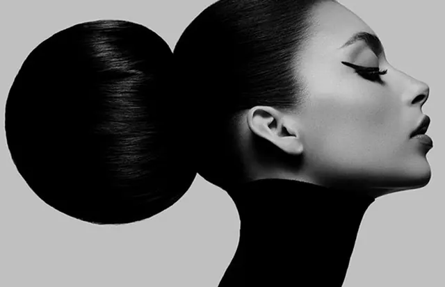 High-Contrast Portrait with Bun, minimal, monochrome, monochrome