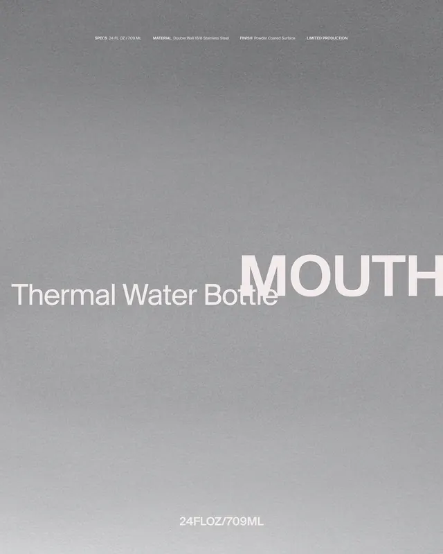 Mouth Thermal Water Bottle Design, minimal, swiss, monochrome