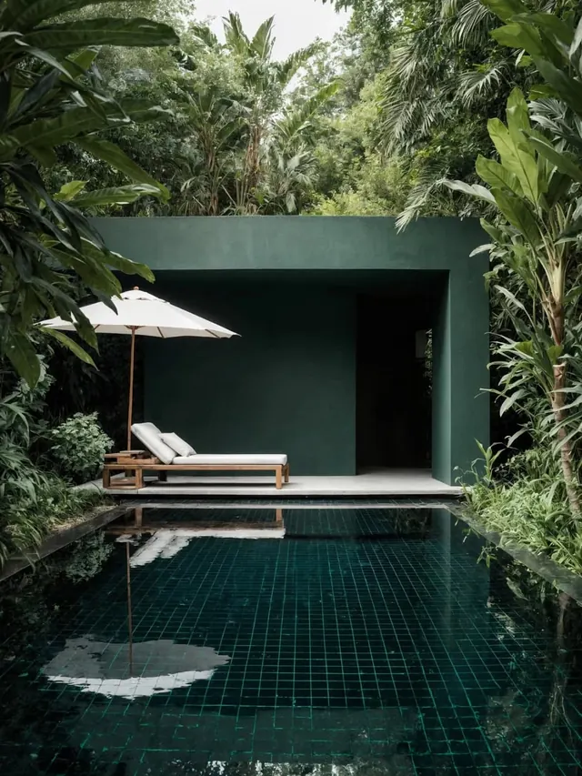 Tropical Minimalist Poolside Lounge, minimal, luxury, dark