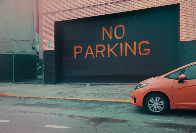 No Parking Urban Signage, brutalist, photographic, high-contrast