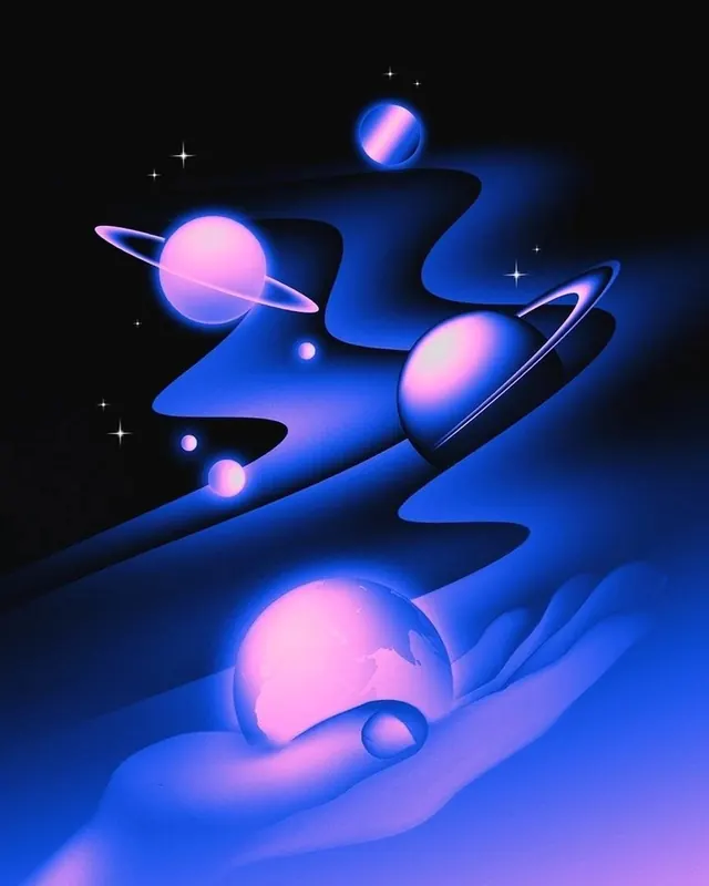 Abstract Glowing Orbs and Fluid Waves, gradient-heavy, dark-mode, dark