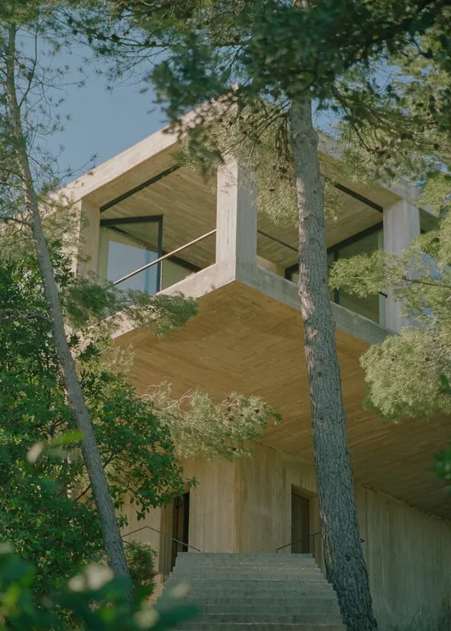 Modernist Concrete Residence in Forest, minimal, organic, muted