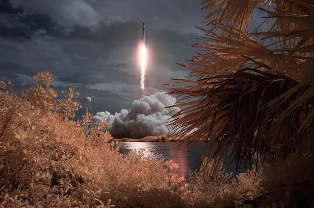 Rocket Launch at Dusk, photographic, organic, dark