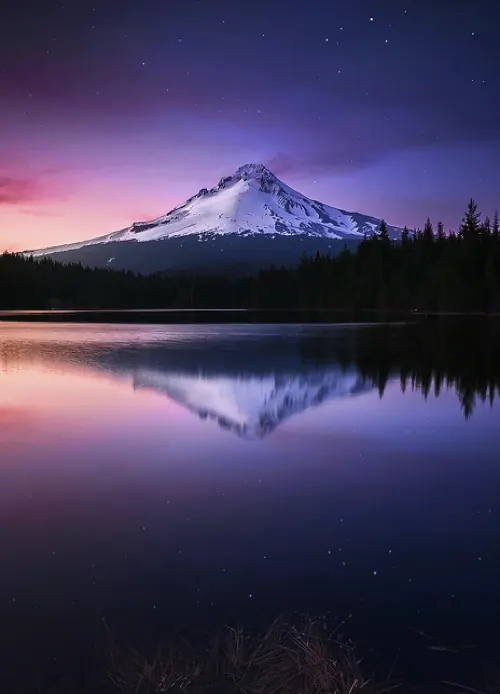 Snow-Capped Mountain Reflection, photographic, organic, cool