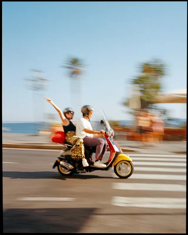 Motorcycle Rider on Beach, photographic, retro, vibrant