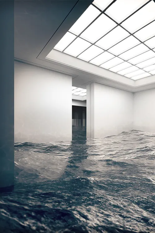 Surreal Interior Water Scene, minimal, abstract, high-contrast