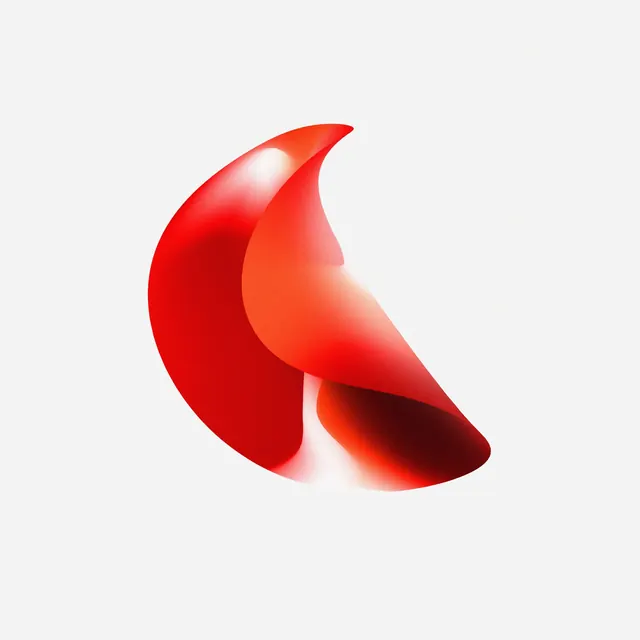 Abstract Red Ribbon Logo, 3d-render, gradient-heavy, vibrant