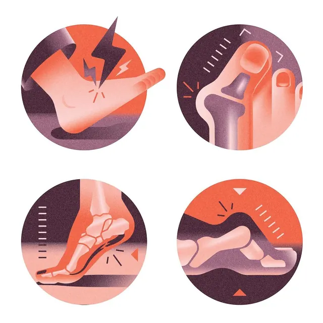 Pain and injury circular icon set, flat, illustrated, warm