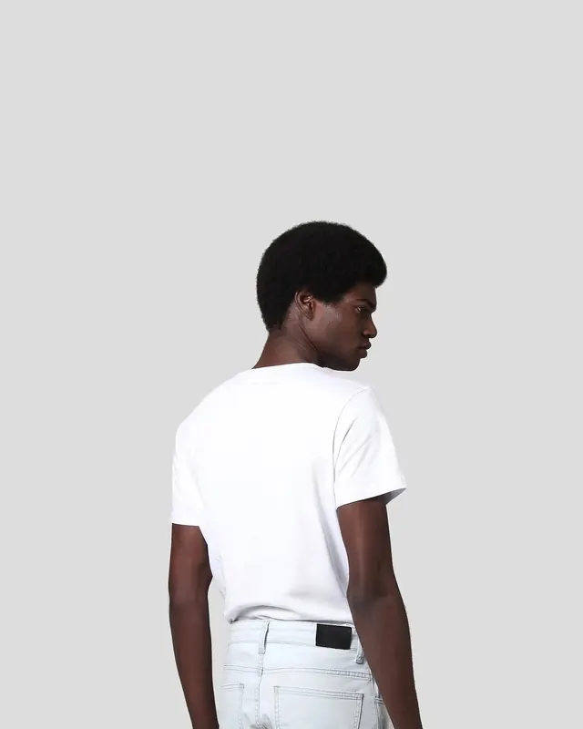 Male Model in White T-Shirt, minimal, photographic, monochrome