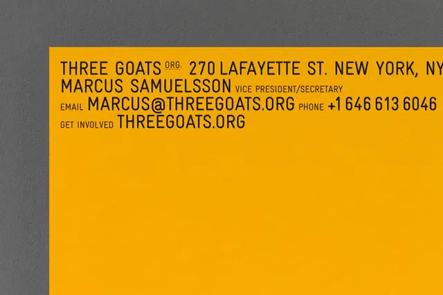 Non-profit contact card, bold golden-yellow and dark gray, corporate-clean, minimal, dark