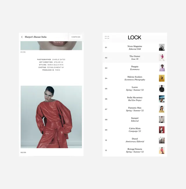 Magazine contents page with photo coverage strip, editorial, light-mode, light