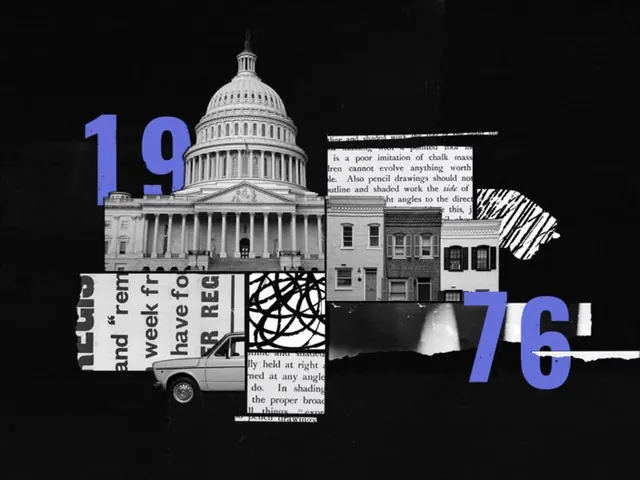 Capitol collage with bold numbers, editorial, brutalist, dark