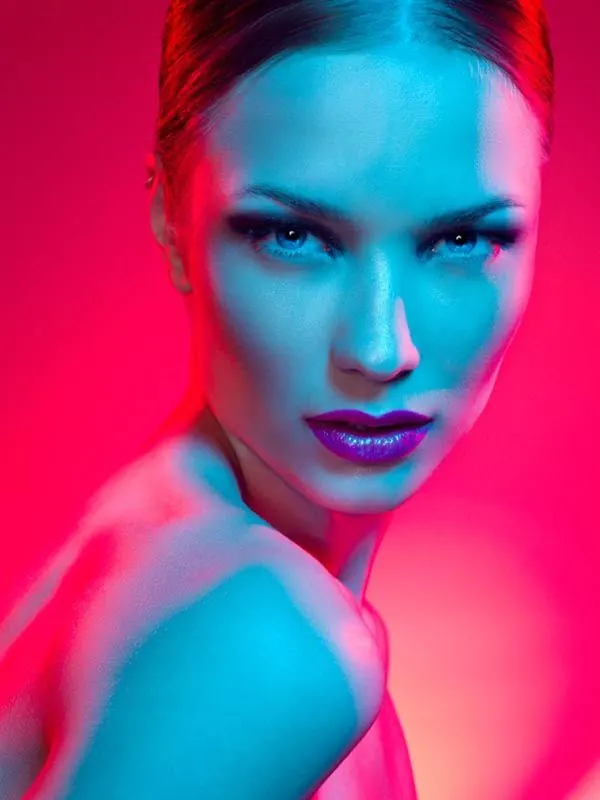 Neon Duotone Portrait, photographic, gradient-heavy, vibrant