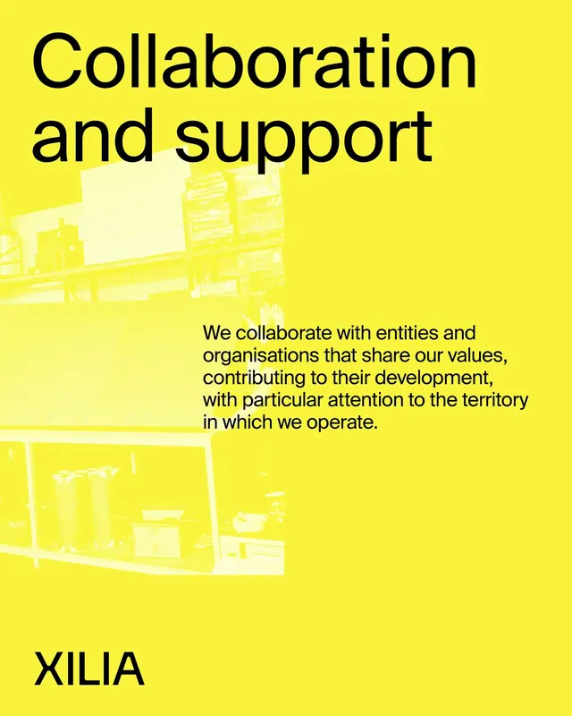 XILIA neon-yellow partnership poster, minimal, corporate-clean, vibrant