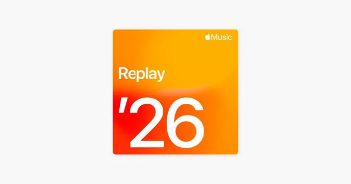 Apple Music Replay 26 card, gradient-heavy, playful, warm