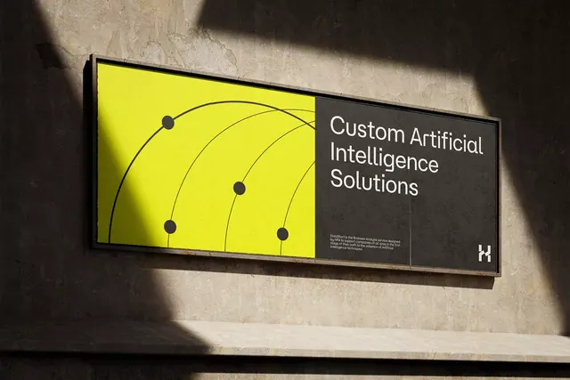 Yellow geometric billboard with network nodes, geometric, minimal, high-contrast