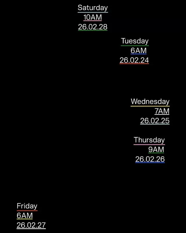 Asymmetric schedule layout with green accents, minimal, technical, dark