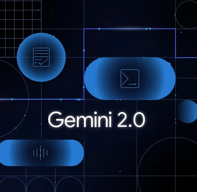 Gemini 2.0 product showcase with glowing spheres, minimal, geometric, light