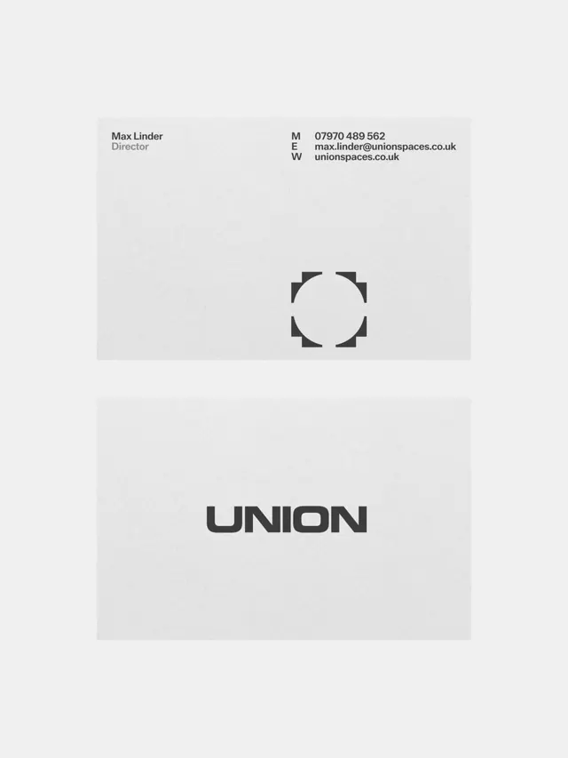 Union Spaces business card and logo specimen, minimal, corporate-clean, light