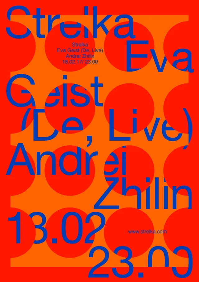 Straka event poster with overlapping colorful circles, geometric, playful, warm
