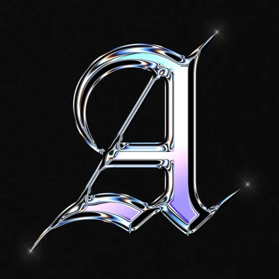 Chrome Letter A Logo, luxury, y2k, dark