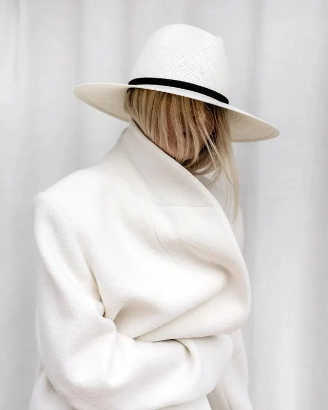 Woman in White Coat and Hat, minimal, luxury, light