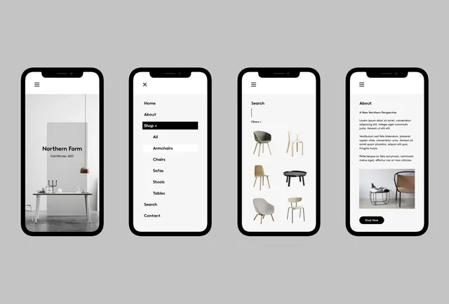 Mobile App UI Design Mockups, minimal, corporate-clean, light
