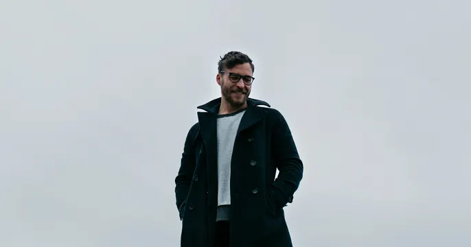 Man in Winter Jacket Portrait, minimal, photographic, high-contrast