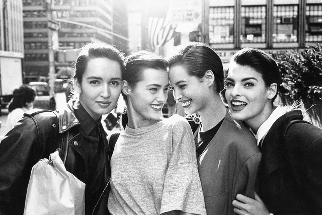 Group of Four Smiling Women, photographic, monochrome, monochrome