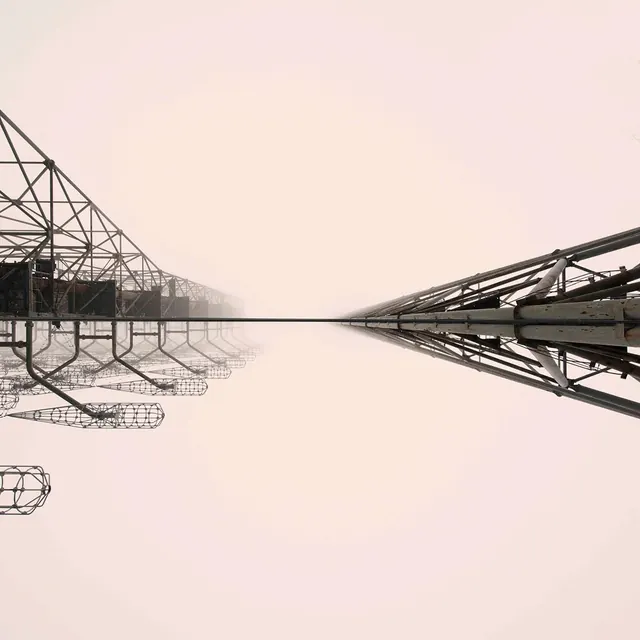 Symmetrical Industrial Structure Reflection, minimal, monochrome, monochrome