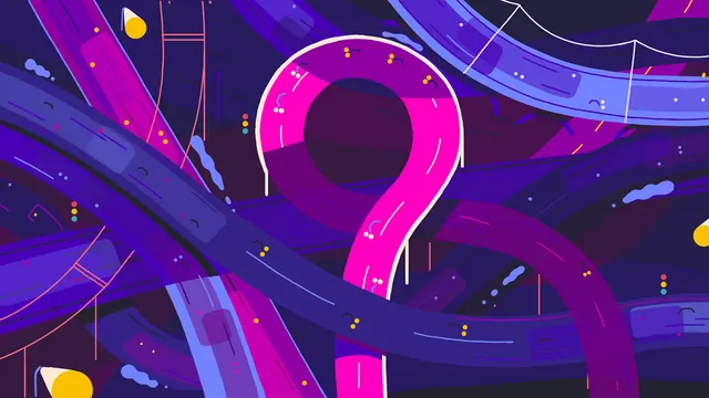 Abstract Neon Question Mark Graphic, maximalist, geometric, vibrant
