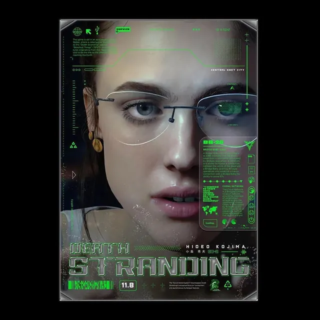 Cybernetic Portrait Infographic, technical, data-dense, dark