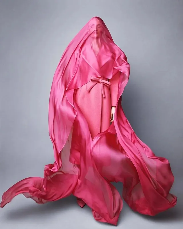 Flowing Pink Fabric Sculpture, organic, luxury, vibrant