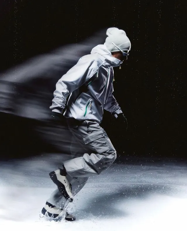 Motion Blur Figure in Snow, photographic, minimal, monochrome