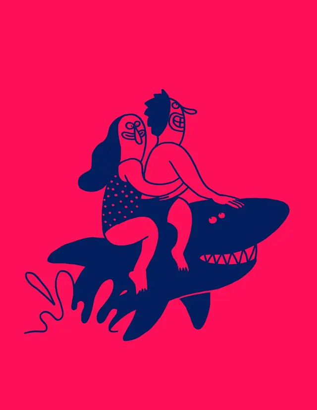 Whale and Human Illustration, flat, illustrated, vibrant
